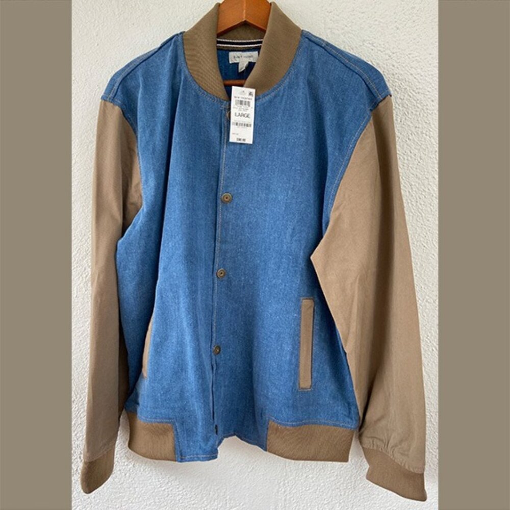NWT, Men's Blue and Tan Colorblocked Bomber Jacket
